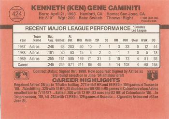 1990 Donruss #424 Ken Caminiti Back