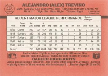 1990 Donruss #443 Alex Trevino Back