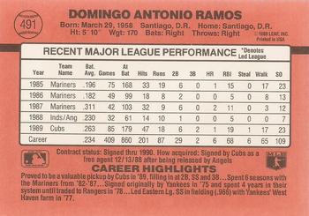 1990 Donruss #491 Domingo Ramos Back