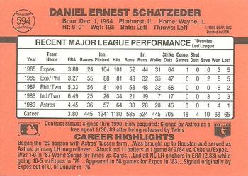 1990 Donruss #594 Dan Schatzeder Back