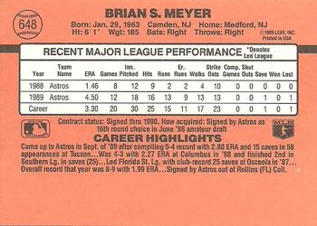 1990 Donruss #648 Brian Meyer Back