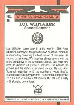 1990 Donruss #16 Lou Whitaker Back