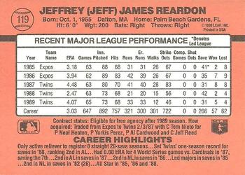 1990 Donruss #119 Jeff Reardon Back