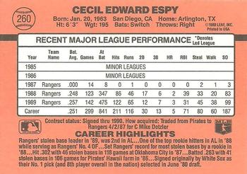 1990 Donruss #260 Cecil Espy Back
