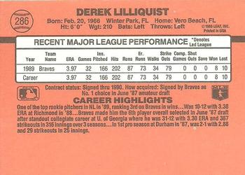 1990 Donruss #286 Derek Lilliquist Back