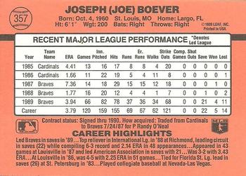 1990 Donruss #357 Joe Boever Back
