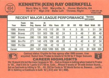 1990 Donruss #494 Ken Oberkfell Back