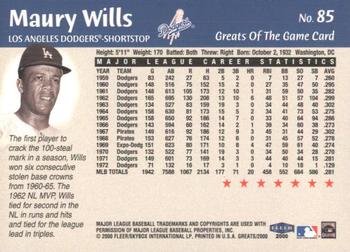 2000 Fleer Greats of the Game #85 Maury Wills Back