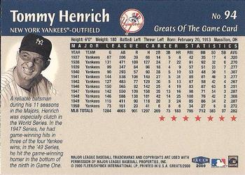 2000 Fleer Greats of the Game #94 Tommy Henrich Back