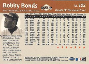 2000 Fleer Greats of the Game #102 Bobby Bonds Back