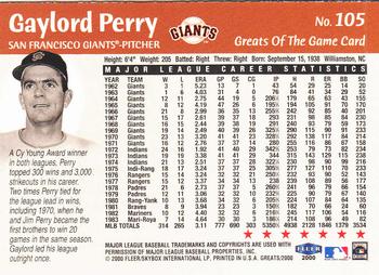 2000 Fleer Greats of the Game #105 Gaylord Perry Back