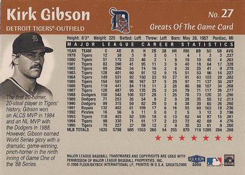 2000 Fleer Greats of the Game #27 Kirk Gibson Back