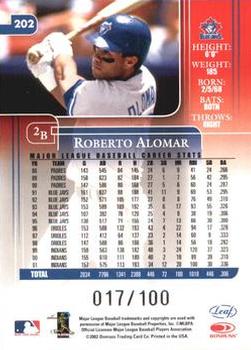 2002 Leaf Rookies & Stars - Longevity #202a Roberto Alomar Back