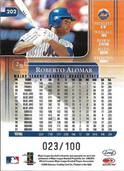 2002 Leaf Rookies & Stars - Longevity #202c Roberto Alomar Back