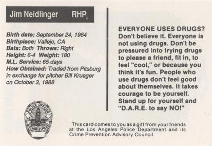 1991 Los Angeles Dodgers Police #NNO Jim Neidlinger Back