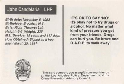 1991 Los Angeles Dodgers Police #NNO John Candelaria Back