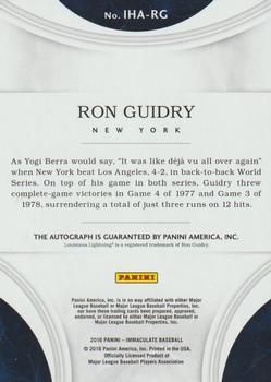 2016 Panini Immaculate Collection - Immaculate Heroes Autographs #IHA-RG Ron Guidry Back