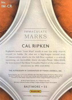2016 Panini Immaculate Collection - Immaculate Marks Black #IM-CR Cal Ripken Back