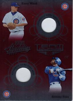2002 Playoff Absolute Memorabilia - Team Quads Materials #TQ-5 Moises Alou / Fred McGriff / Sammy Sosa / Kerry Wood  Front