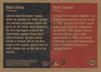 2000 Fleer Tradition Update #U45 Matt LeCroy / Mark Redman Back