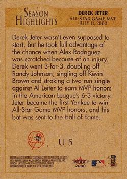 2000 Fleer Tradition Update #U5 Derek Jeter Back