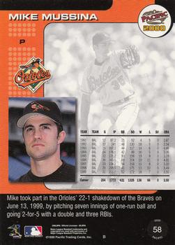 2000 Pacific #58 Mike Mussina Back