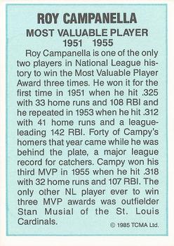 1985 TCMA Most Valuable Players National League #NNO Roy Campanella Back