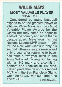 1985 TCMA Most Valuable Players National League #NNO Willie Mays Back