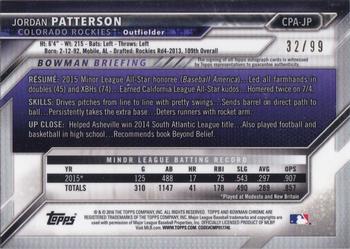 2016 Bowman Chrome - Prospects Autographs Green Refractor #CPA-JP Jordan Patterson Back