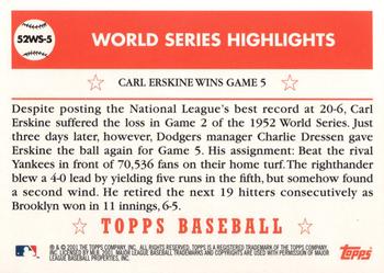 2002 Topps - 1952 World Series Highlights #52WS-5 Carl Erskine Wins Game 5 Back