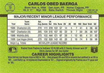 1990 Donruss The Rookies #19 Carlos Baerga Back