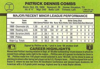 1990 Donruss The Rookies #3 Pat Combs Back