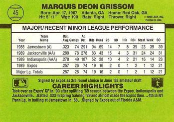 1990 Donruss The Rookies #45 Marquis Grissom Back