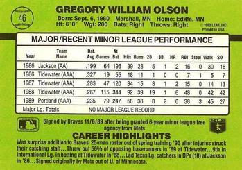 1990 Donruss The Rookies #46 Greg Olson Back