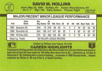 1990 Donruss The Rookies #47 Dave Hollins Back