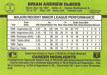 1990 Donruss The Rookies #4 Brian DuBois Back