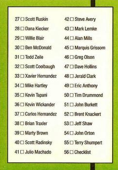 1990 Donruss The Rookies #56 Checklist Back