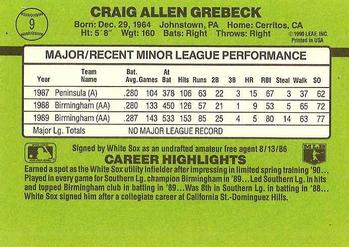 1990 Donruss The Rookies #9 Craig Grebeck Back