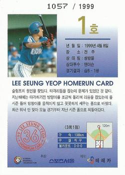 1999 Teleca Seung Yeop Lee Homerun Card #1 Seung-Yeop Lee Back