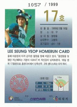 1999 Teleca Seung Yeop Lee Homerun Card #17 Seung-Yeop Lee Back