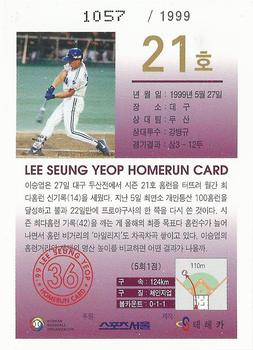 1999 Teleca Seung Yeop Lee Homerun Card #21 Seung-Yeop Lee Back