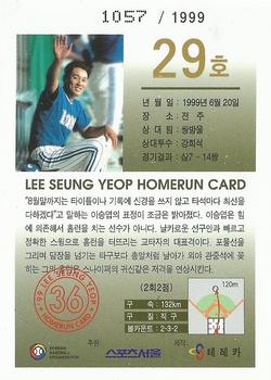 1999 Teleca Seung Yeop Lee Homerun Card #29 Seung-Yeop Lee Back