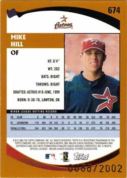 2002 Topps - Gold #674 Mike Hill Back