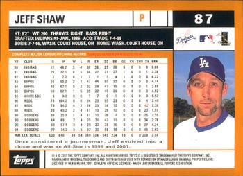 2002 Topps - Home Team Advantage #87 Jeff Shaw  Back