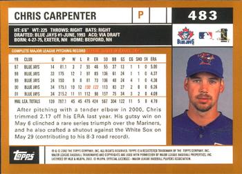 2002 Topps - Home Team Advantage #483 Chris Carpenter  Back