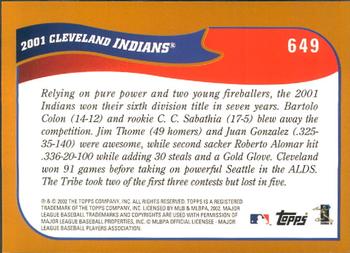 2002 Topps - Home Team Advantage #649 Cleveland Indians Back