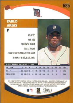 2002 Topps - Home Team Advantage #685 Pablo Arias Back