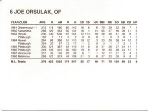 1989 French/Bray Baltimore Orioles #NNO Joe Orsulak Back