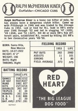 1991 1954 Red Heart Dog Food Reprint #NNO Ralph Kiner Back