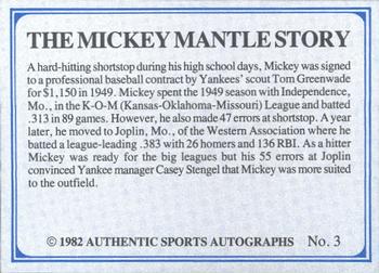 1982 ASA The Mickey Mantle Story - Autographed Blue Back #3 Mickey Mantle Back